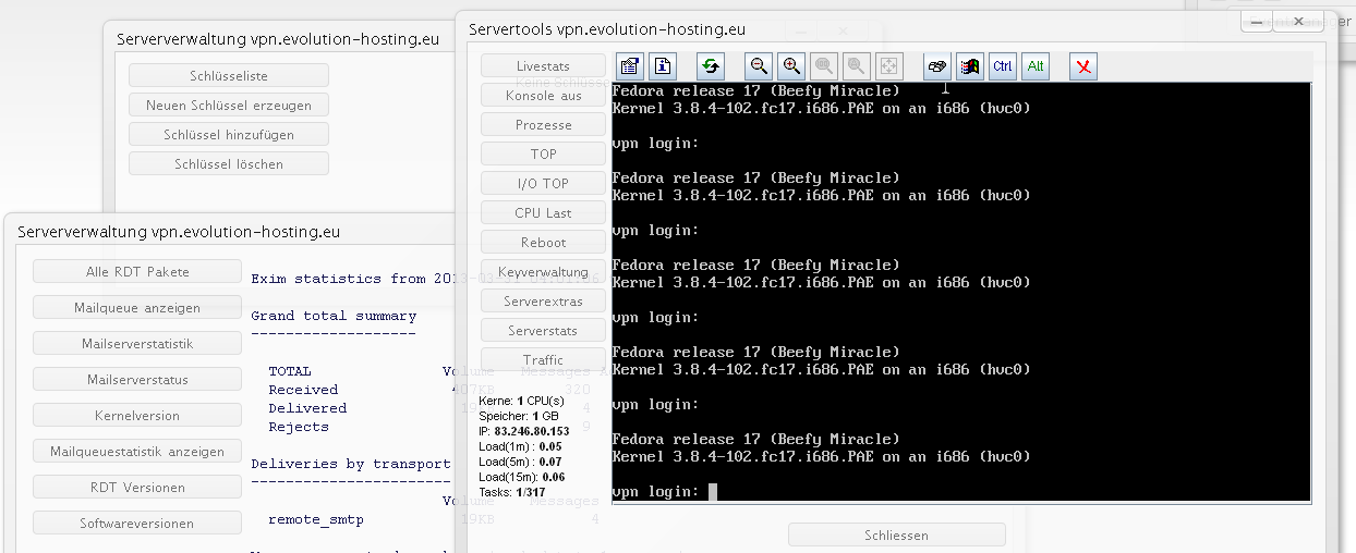 Evolution Hosting Serververwaltung